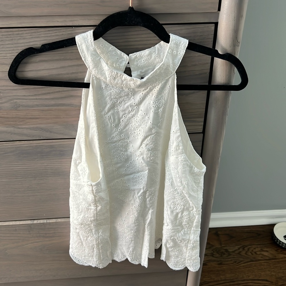 White Aqua lace halter top with scalloped edge - size Small
